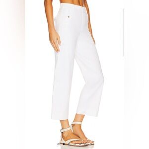 SPANX Women XS Petite Stretch Twill Cropped Wide Leg Pants Denim White Pullover